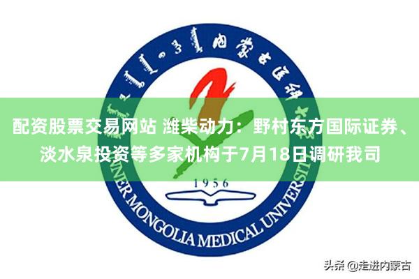 配资股票交易网站 潍柴动力：野村东方国际证券、淡水泉投资等多家机构于7月18日调研我司